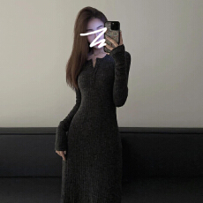 批发复古针织长袖<b class='q'>连衣裙</b>子女2025新款<b class='q'>秋冬</b>大衣内搭修身打底长裙高级感