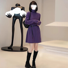 批发高领针织连衣裙子女秋冬2025新款毛衣裙小个子大衣内搭收腰打底裙