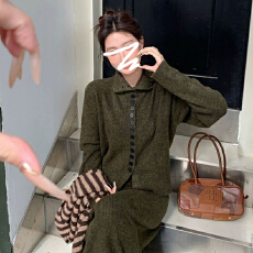 批发慵懒风毛衣针织连衣裙子女2025新款秋冬季高级感别致绝美套装长裙