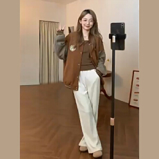 批发美式复古休闲黑色夹克<b class='q'>棒球</b><b class='q'>服外套</b>女秋冬季2025新爆款oversize上衣