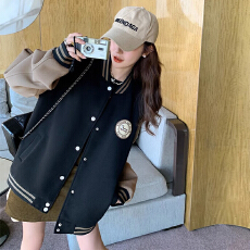 批发美式复古休闲黑色夹克<b class='q'>棒球</b><b class='q'>服外套</b>女秋冬季2025新爆款oversize上衣
