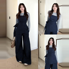 批发巨好看的早秋一整套<b class='q'>装</b>女2025新款韩系设计感叠穿上衣阔腿<b class='q'>裤</b><b class='q'>三件套</b>