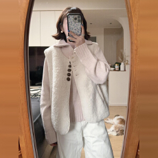 批发韩系棕色仿羊羔毛马甲外套女秋冬季2025新款<b class='q'>百搭</b>叠穿休闲宽松上衣