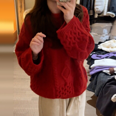 批发圣诞麻花红色毛衣女秋冬2025年新款慵懒高级感可外穿内搭针织上衣
