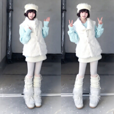 批发韩系白色羊羔毛马甲外套女秋冬季<b class='q'>针织</b><b class='q'>开衫</b>毛衣一整套ootd穿搭套装