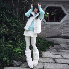 批发韩系白色羊羔毛马甲外套女秋冬季<b class='q'>针织</b><b class='q'>开衫</b>毛衣一整套ootd穿搭套装