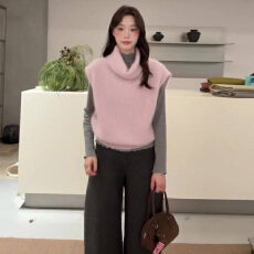 批发粉色高领马甲背心外套女秋冬2025年新款高级感巨好看加厚无袖上衣