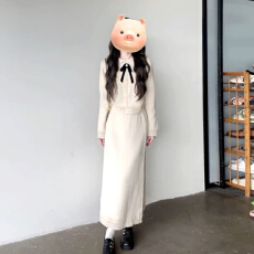 批发韩系小香风白色针织连衣裙子女秋冬季圣诞节穿搭巨好看冬装一整套