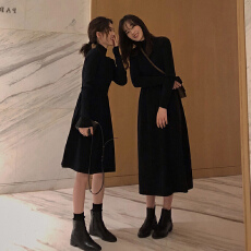 批发夏装2025新款气质黑色<b class='q'>毛衣</b>长裙法式内搭打底针织连衣裙子女春秋季