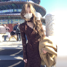 批发法式高级感<b class='q'>长袖</b>内搭蕾丝连衣裙子女秋冬季2025年新款气质包臀长裙