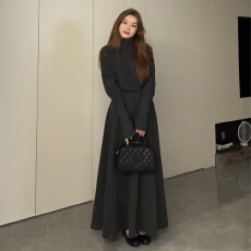 批发韩系气质灰色高领毛衣连衣裙子女2025新款秋冬季内搭针织<b class='q'>长裙</b>套装