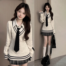 批发巨好看学院风针织<b class='q'>连衣裙</b>子女秋冬季2025新款小个子韩系穿搭一整套