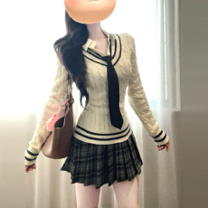 批发巨好看学院风针织<b class='q'>连衣裙</b>子女秋冬季2025新款小个子韩系穿搭一整套