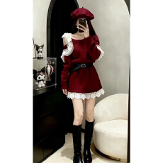 批发圣诞新年战袍红色针织连衣裙子女装秋冬2025新款超好看毛衣包臀裙