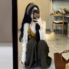 批发短款针织开衫<b class='q'>外套</b>女2025新款早秋季v领吊带背心内搭打底上衣套装