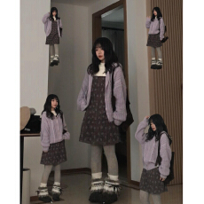 批发韩系穿搭高级感碎花<b class='q'>连衣裙</b>子女秋冬季2025新款紫色毛衣半身裙套装