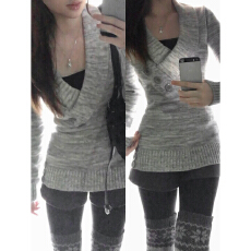 批发灰色v领针织毛衣女秋冬季2025新款可外穿内搭打底衫上衣<b class='q'>短裤</b><b class='q'>套装</b>