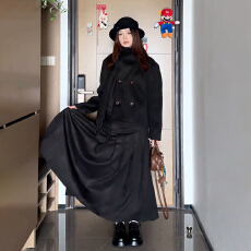 批发黑色<b class='q'>连衣裙</b>子女秋冬2025新款法式气质巨好看收腰千金一整套装长裙