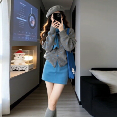 批发韩系设计感慵懒风套装2025新款冬季甜美软糯<b class='q'>波点</b>针织衫<b class='q'>连衣裙</b>子女