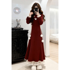 批发2026新款过年战袍高级感红色内搭连衣裙子女2025秋<b class='q'>冬</b>气质长裙穿搭