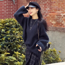 批发蓝色格纹针织长袖连衣裙子女装<b class='q'>秋</b>冬季2026新款大方得体穿搭一整套