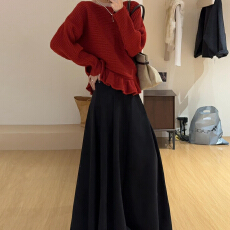 批发法式荷叶边长袖针织衫女2026秋冬季新款慵懒高级感毛衣可外穿内搭