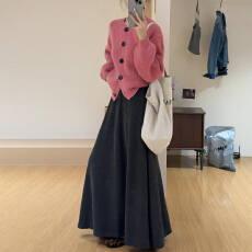 批发粉色针织毛衣套装裙子女秋冬季2026新款巨好看韩系穿搭一整套长裙