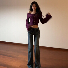 批发法式紫色毛衣女<b class='q'>秋</b>冬季内搭打底衫2026新款慵懒高级感修身针织上衣