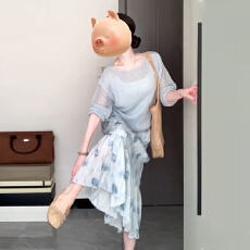 批发早秋季女装2025新款韩系穿搭蓝色碎花连衣裙子法式高级感套装长裙