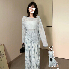 批发早秋季女装2025新款韩系穿搭蓝色碎花连衣裙子法式高级感套装长裙