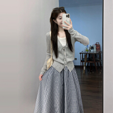 批发韩系早秋季ootd穿搭一整套女2026新款高级感巨好看半裙套装长裙子