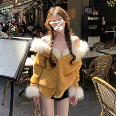 批发慵懒风超好看黄色毛衣外套女秋冬季2025年新款高级感软糯针织<b class='q'>开衫</b>