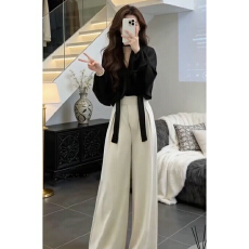 批发2026超火韩系穿搭一整套巨好看早春季紫色衬衫女上衣裤子两件套装