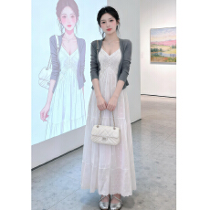 批发法式气质V领白色吊带<b class='q'>连衣裙</b>子女2026春季初夏高级感超火淡人穿搭