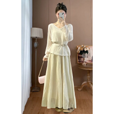 批发高级感法式甜美风长袖高腰A字裙两件套女夏气质高级感少女连衣裙