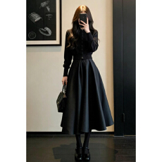 批发富家千金小香赫本风黑色<b class='q'>连衣裙</b>子女秋冬季2026新款气质高级感套装