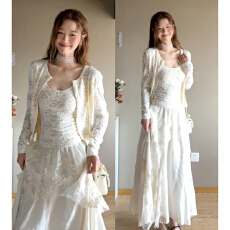 批发巨好看韩系一整套ootd穿搭蕾丝拼接白色连衣裙子套装2026<b class='q'>新款</b>春季