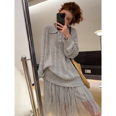 批发2026<b class='q'>新款</b>韩系一整套ootd穿搭灰色系裙子女春季针织衫半裙两件套装