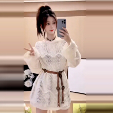 批发2026新款高级感镂空针织连衣裙子<b class='q'>女</b>早春季小个子气质收腰<b class='q'>毛衣</b>短裙