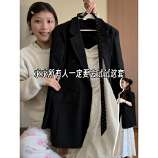 批发法式通勤风高级感穿搭套装气质显瘦黑色<b class='q'>西装外套</b>波点连衣裙两件套