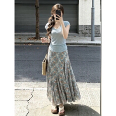 批发早春季短袖连衣裙子女装夏2026新款穿搭今年流行爆款<b class='q'>碎花</b>长裙套装