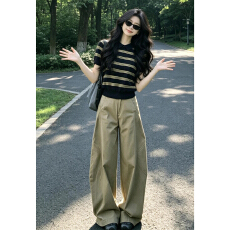 批发韩系巨好看穿搭一整套2026新款条纹短袖t恤女夏季阔腿裤两件<b class='q'>套装</b>