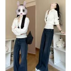 批发韩系白色假两件防晒衬衫女夏季设计感小个子收腰显瘦衬衣外套上衣