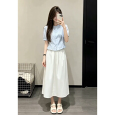 批发巨好看蓝色衬衫连衣裙女夏季2026新款爆款小个子绝美穿搭套装<b class='q'>长裙</b>