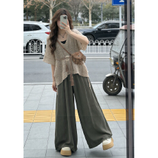 批发<b class='q'>夏</b>日ootd穿搭一整套松弛感休闲罩衫上衣阔腿裤两件套装女2026新款