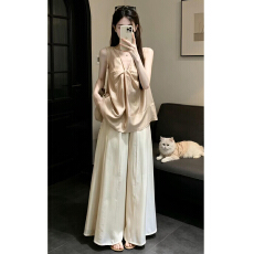 巨好看ootd穿搭一整套2026新款无袖扭结上衣女夏季阔腿裤两件套装
