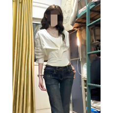 批发设计感小众白色上衣女纯欲风假两件<b class='q'>长袖</b>衬衫夏季辣妹收腰修身衬衣