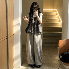 批发巨好看韩系ootd穿搭一整套2026新款无袖<b class='q'>上衣</b>女夏季阔脚<b class='q'>裤</b><b class='q'>两件套装</b>