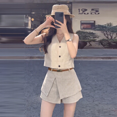 批发老钱风高级感轻奢穿搭一整套<b class='q'>连衣</b>裙夏季新款气质V领马甲<b class='q'>裙裤</b>套<b class='q'>装</b>