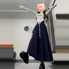 批发法式赫本风蓝色吊带<b class='q'>连衣裙</b>子<b class='q'>女</b>夏季2026新款巨好看的掐腰长裙套装
